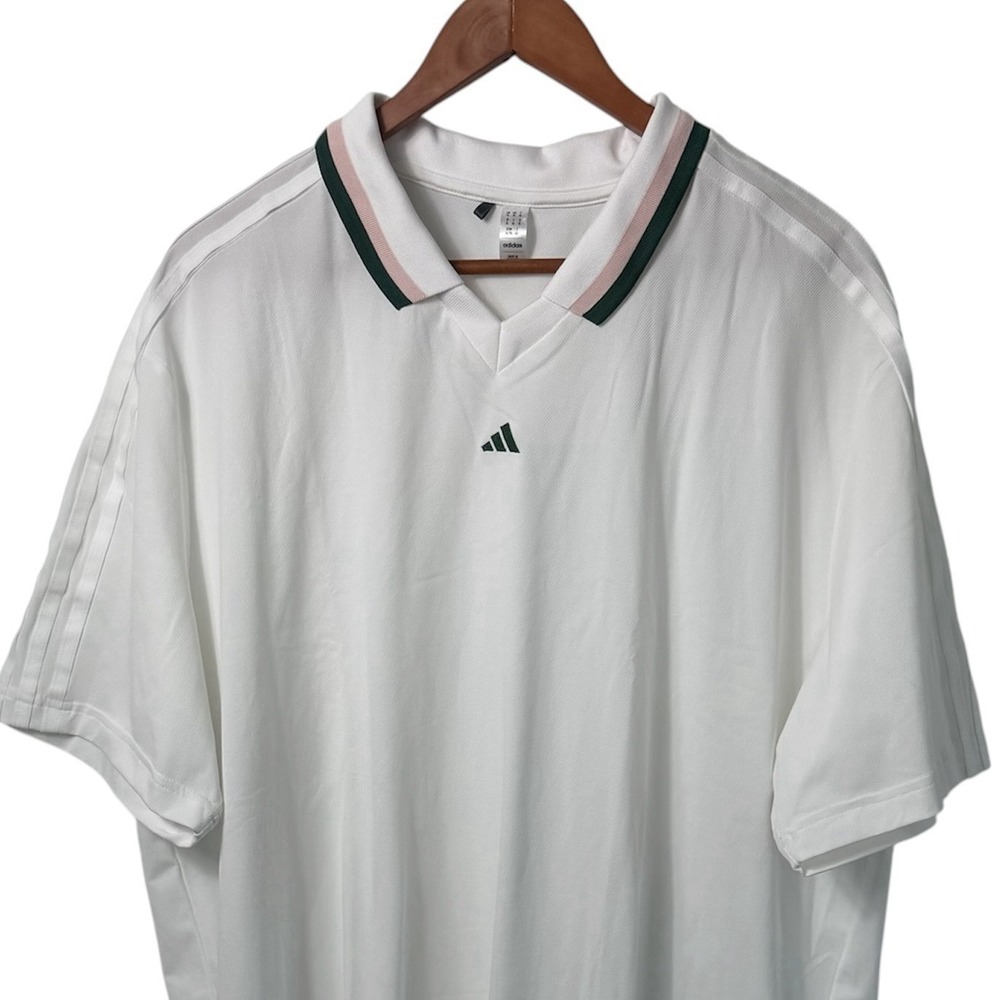 Adidas Polo Shirt Mens XL White Golf Performance Short Sleeve 3 Stripe Athletic
